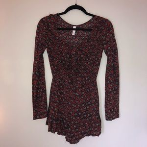 Dark red patterned romper